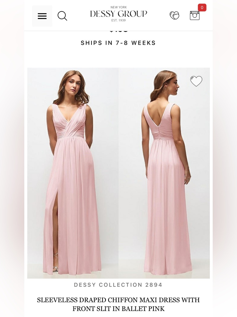 Ballet Pink Chiffon Bridesmaid Dress Wedding Dessy Group Gown Women’s Large 12!